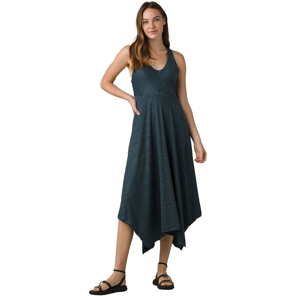 prAna Saxon Dress Size Medium in "Small Navy Blue Stripe" Print